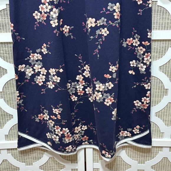 Garnet Hill Asian Wrap Organic Cotton Midi Gown Womens M Floral Sleepwear NEW - Picture 4 of 13